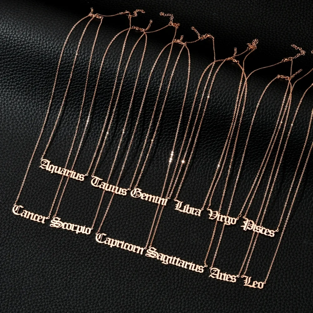 Custom Wholesale Personalize  Gold Silver Stainless Steel Horoscope Zodiac Sign Pendant Necklace Women