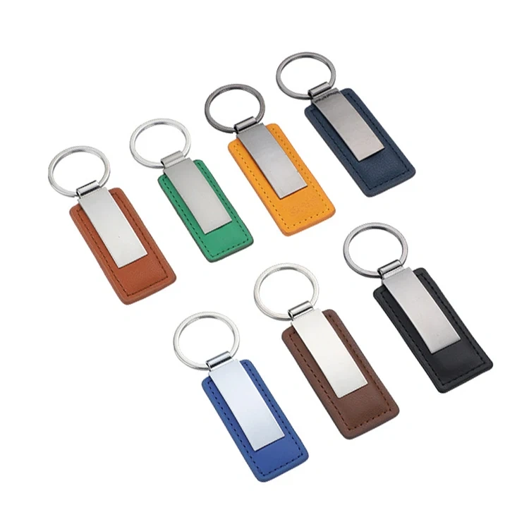 Personalized PU Leather Keychain With Logo Promotional Car Keychain Wholesale Plain Anime Blank Customized Key Chain Metal