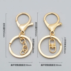 30MM Metal Keychain Wholesale Customized Split Key Ring With Chain DIY Accessories 308 Lobster Clasp Keyrings