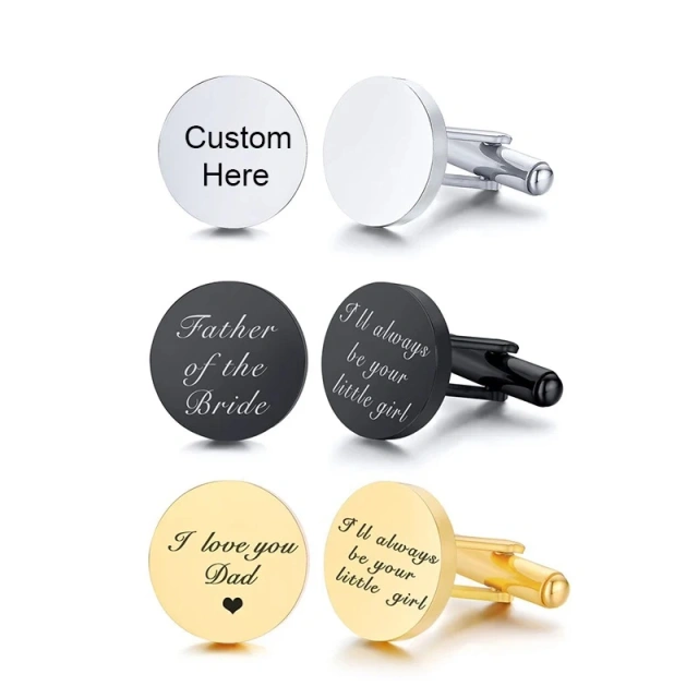 Wholesale Custom Logo Cufflinks Stainless Steel Round Cufflink With Mirror Polish DIY Jewelry Making Luxury Men Cufflinks