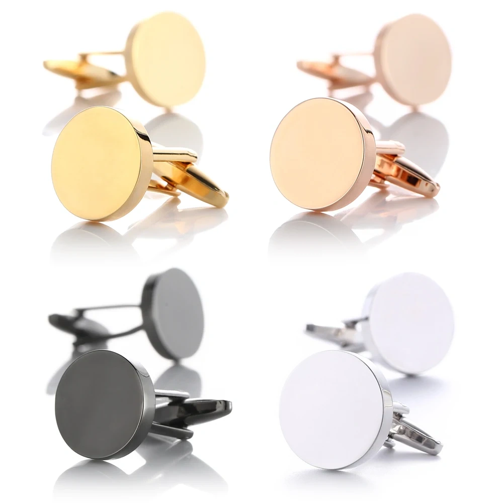 Custom Logo Stainless Steel Blank Round Cufflinks For Immovable Box Sublimation Mens Cuff Links Business Party Luxury Cufflinks