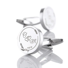 Custom Logo Stainless Steel Blank Round Cufflinks For Immovable Box Sublimation Mens Cuff Links Business Party Luxury Cufflinks