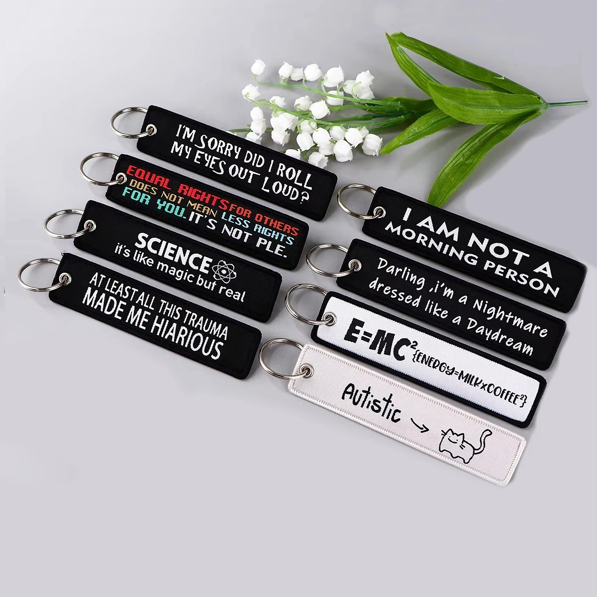 Wholesale Custom Embroidery Label Anime Logo Namel Tag Embroidery Keychain Anime Embroidered Key Chain Custom Key Tag