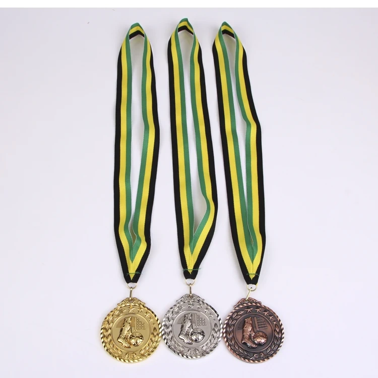New Design Football Medal School Metal Miraculous Soccer Medal Ribbon Gold Silver Bronze Motion Custom Sports Medal