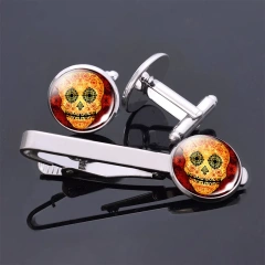 Folk Art Skulls Jewelry Cufflinks And Stainless Steel Tie Pin Clips Set Men Shirt Accessories Custom Sterling Silver Tie Clip