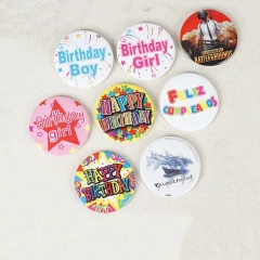 Custom Glitter Tinplate Button Badge Cartoon Tin Button Pin Badge Anime Logo Badge With Holographic Squart Button Plastic Pin