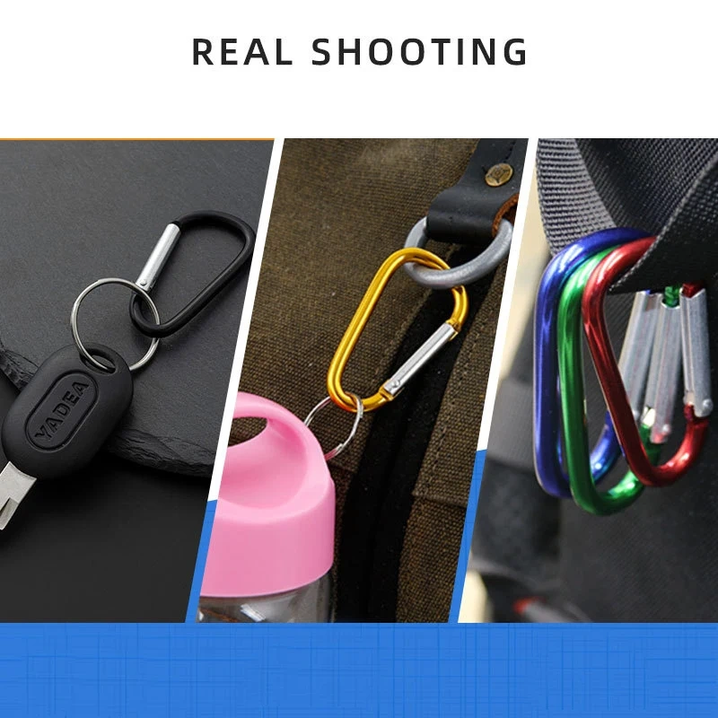 Flat D-Ring Wholesale OEM Engraved Custom Logo Aluminum Metal Steel Keychain Hook Karabiner Carabine