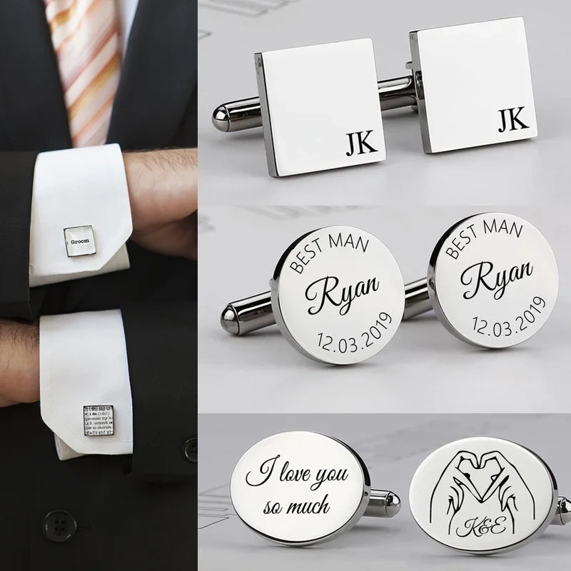 Customised Logo Suit Shirt Enamel Blank Metal Cuff link For Wedding Promotional Gift Stainless Steel CuffLinks Men For Gym