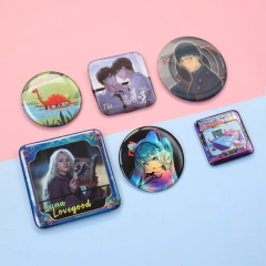 DIY Heart Star Button Badge Custom Tin Cartoon Anime Button Pin Badge Logo Round Square Shape Tinplate Badge School