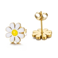 Gold Plated Flower Earrings Wholesale Bulk Designer Zinc Alloy Stud Earrings Woman Custom Enamel Earrings With Logo