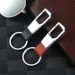 Promotional PU Leather Keychain Sublimation Stainless Steel Keychain Car Logo Customized Metal Key Chain Leather Keyring