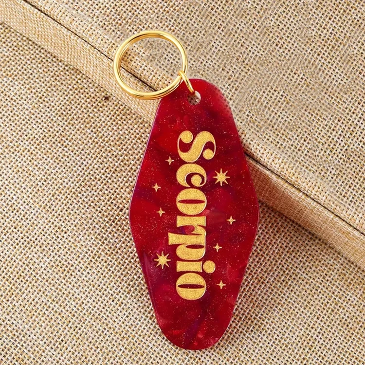 Clear Glitter Motel Keychain Custom Motel Keychain uv dtf Decal Plastic Retro Motel Keychain Acrylic Luggage Tags