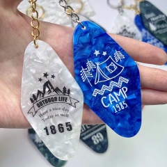 Custom Motel Keychain uv dtf Decal Clear Glitter Motel Keychain Blank Plastic Retro Motel Key Chain Acrylic Keyring Luggage Tags