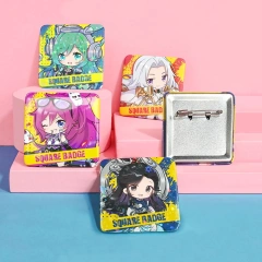 Custom Glitter Tinplate Button Badge Cartoon Tin Button Pin Badge Anime Logo Badge With Holographic Squart Button Plastic Pin
