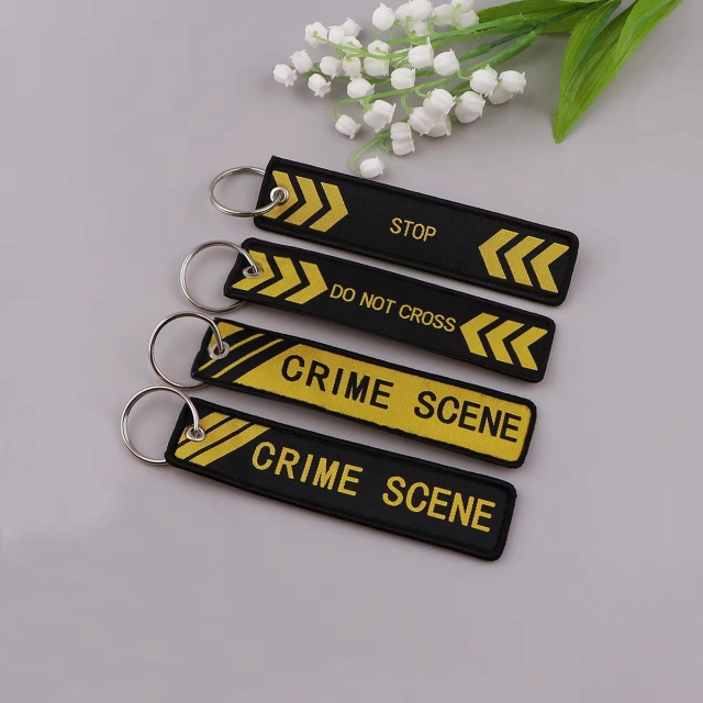 Wholesale Custom Embroidery Label Anime Logo Namel Tag Embroidery Keychain Anime Embroidered Key Chain Custom Key Tag