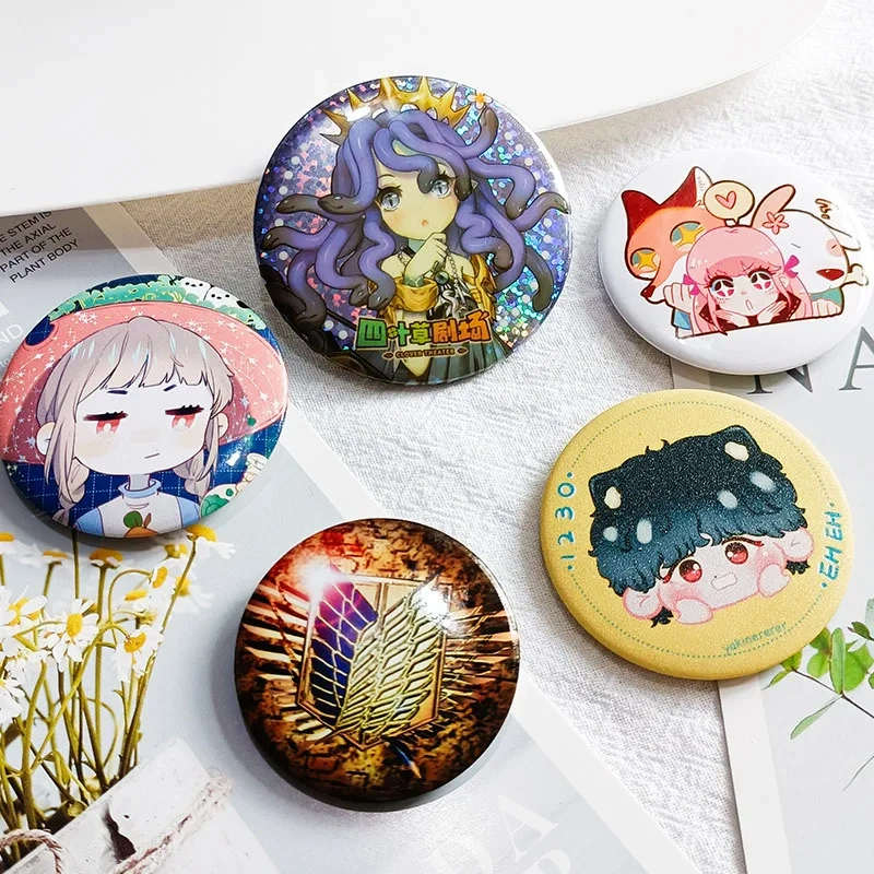 Custom 32mm 58mm Cartoon Anime Button Pin Badge Maker Blank Square Magnetic Metal Tin Badge Plastic Diy Tinplate Badge Supplies