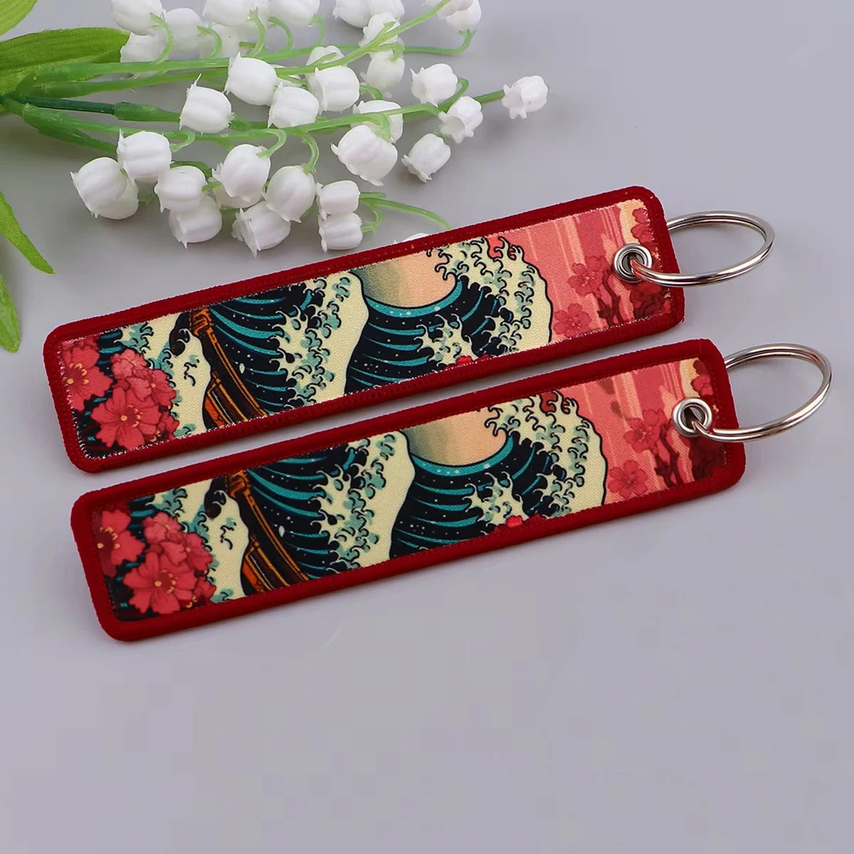 Personalized Keychain Double Sided Embroidery Label Anime Design Namel Tag Custom Embroidery Keychain Anime Embroidered KeyChain