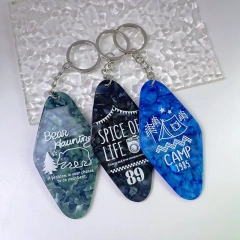 Custom Motel Keychain uv dtf Decal Clear Glitter Motel Keychain Blank Plastic Retro Motel Key Chain Acrylic Keyring Luggage Tags