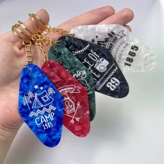 Custom Motel Keychain uv dtf Decal Clear Glitter Motel Keychain Blank Plastic Retro Motel Key Chain Acrylic Keyring Luggage Tags