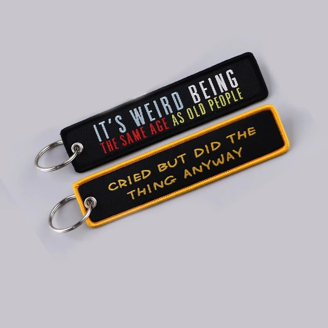 Wholesale Custom Embroidery Label Anime Logo Namel Tag Embroidery Keychain Anime Embroidered Key Chain Custom Key Tag