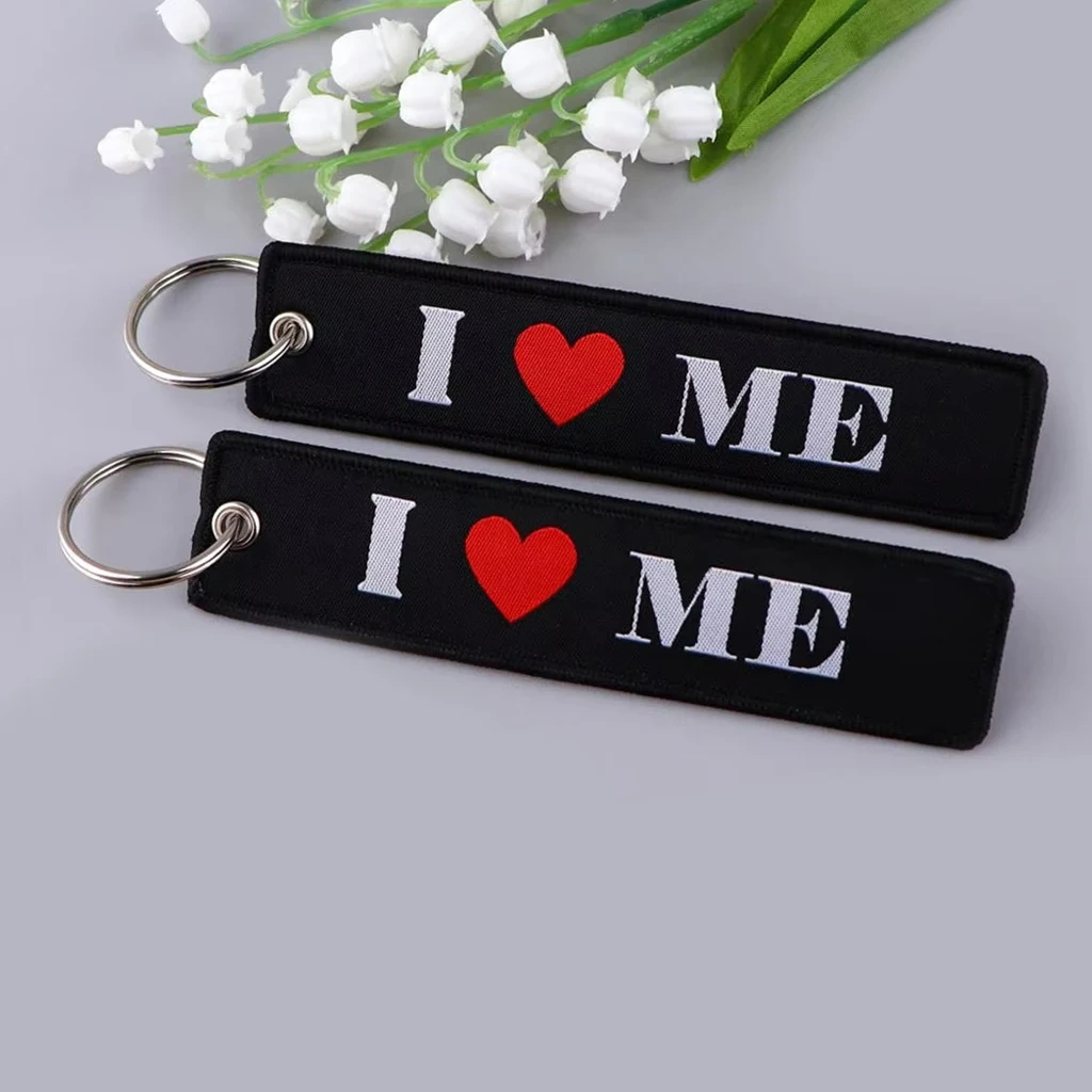 Wholesale Custom Embroidery Label Anime Logo Namel Tag Embroidery Keychain Anime Embroidered Key Chain Custom Key Tag