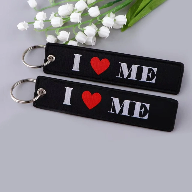 Wholesale Custom Embroidery Label Anime Logo Namel Tag Embroidery Keychain Anime Embroidered Key Chain Custom Key Tag