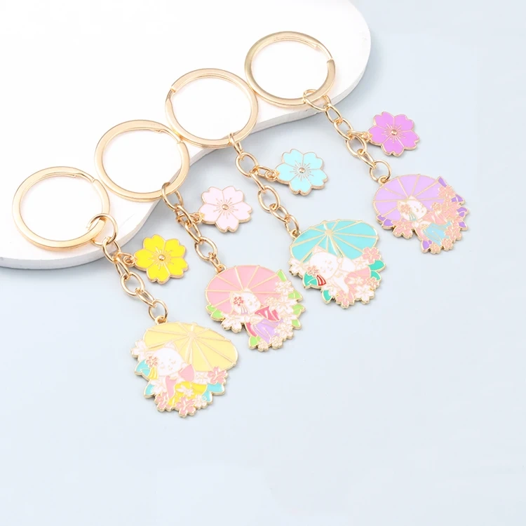 Personalized Cute Anime Enamel Keychain Metal KeyChains Animal Cat Kawaii Stainless Steel Logo Gold Enamel Keychain Custom