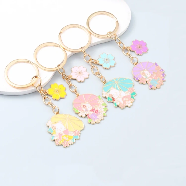 Personalized Cute Anime Enamel Keychain Metal KeyChains Animal Cat Kawaii Stainless Steel Logo Gold Enamel Keychain Custom