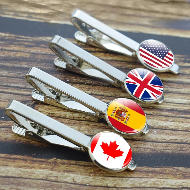 Countries National Flag Tie Clips Men Fashion Metal Necktie USA Flag Clip Pins Button Wedding Suit Accessories Tie Clip Custom