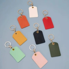 Bulk Blanks PU Leather Laser Engraving Custom Logo Key Chain with Rivets and Key Rings for DIY Making Craft Keychain Gifts
