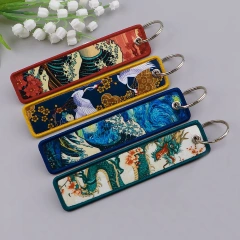 Personalized Keychain Double Sided Embroidery Label Anime Logo Namel Tag Embroidery Keychain Custom Anime Embroidered KeyChain