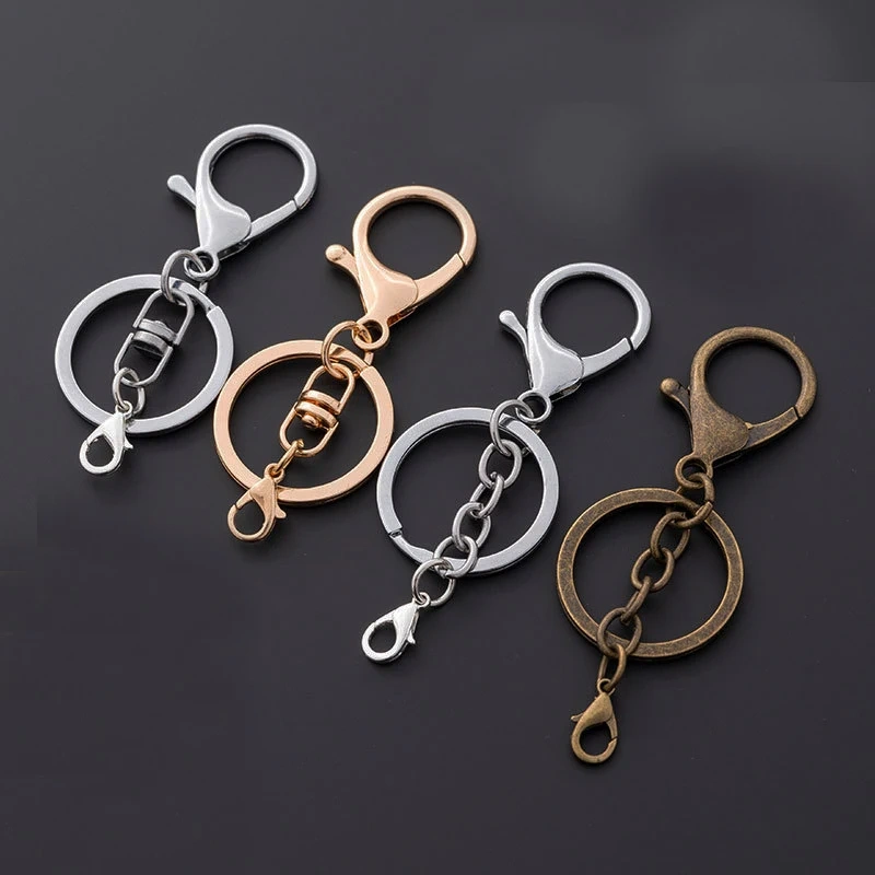 30MM Metal Keychain Hang 8 Letter Rotating Buckle Split Key Ring With Chain DIY Accessories Key Chain Lobster Clasp Keyrings
