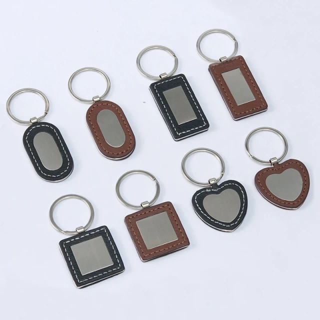 Stainless Steel Keychain Car Logo Customized Promotional PU Leather Keychain Sublimation Metal Key Chain Leather Keyring