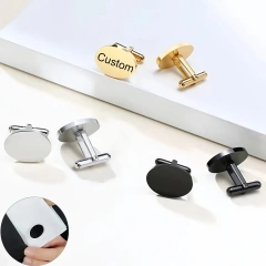 Wholesale Custom Logo Cufflinks Stainless Steel Round Cufflink With Mirror Polish DIY Jewelry Making Luxury Men Cufflinks