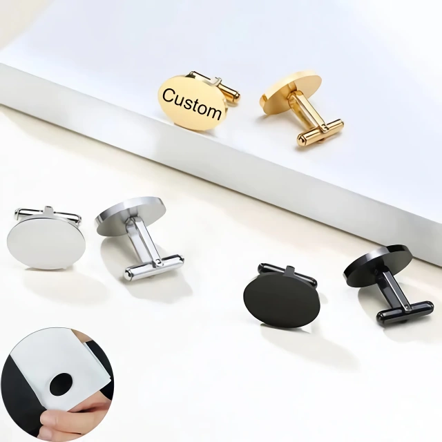 Wholesale Custom Logo Cufflinks Stainless Steel Round Cufflink With Mirror Polish DIY Jewelry Making Luxury Men Cufflinks