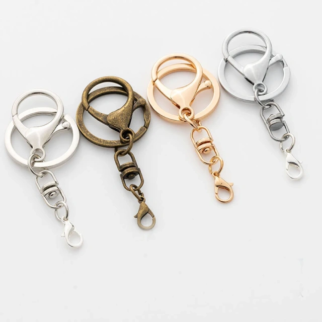 30MM Metal Keychain Hang 8 Letter Rotating Buckle Split Key Ring With Chain DIY Accessories Key Chain Lobster Clasp Keyrings