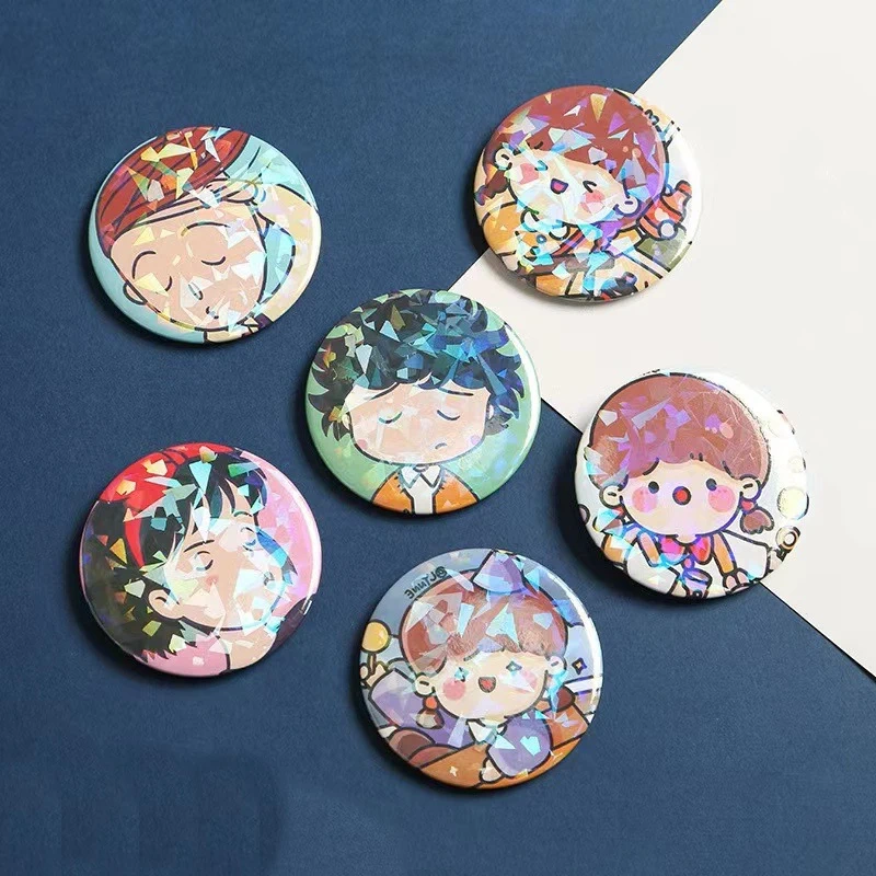 DIY Heart Star Button Badge Custom Tin Cartoon Anime Button Pin Badge Logo Round Square Shape Tinplate Badge School