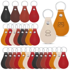 Bulk Blanks PU Leather Laser Engraving Custom Logo Key Chain with Rivets and Key Rings for DIY Making Craft Keychain Gifts