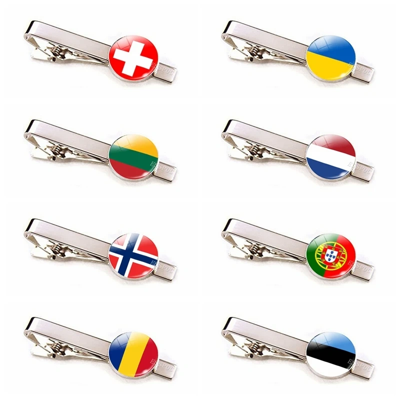 Countries National Flag Tie Clips Men Fashion Metal Necktie USA Flag Clip Pins Button Wedding Suit Accessories Tie Clip Custom