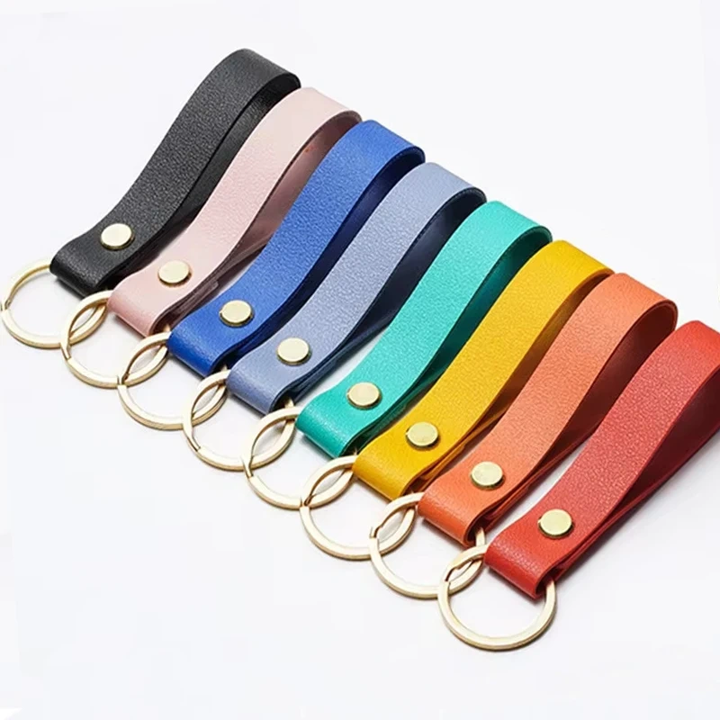 Promotional Diy PU Leather Keychain For Toys Garment Bags Accessories PVC Rubber Key Ring Wholesale Car Key Chain  Key Ring