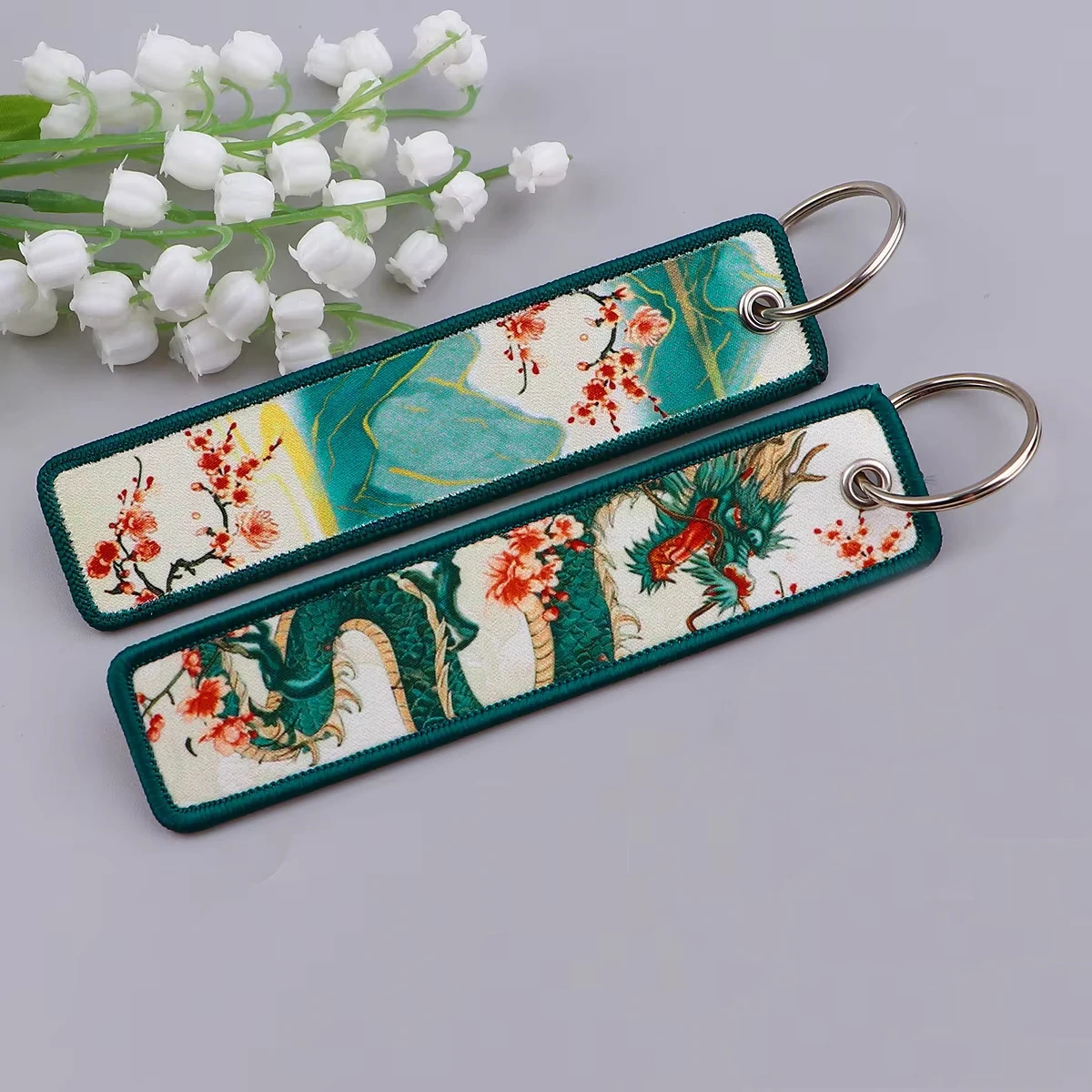 Personalized Keychain Double Sided Embroidery Label Anime Design Namel Tag Custom Embroidery Keychain Anime Embroidered KeyChain