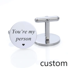 Custom Logo Stainless Steel Blank Round Cufflinks For Immovable Box Sublimation Mens Cuff Links Business Party Luxury Cufflinks