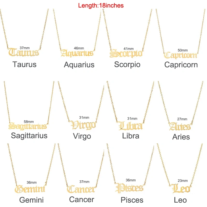 Custom Wholesale Personalize  Gold Silver Stainless Steel Horoscope Zodiac Sign Pendant Necklace Women