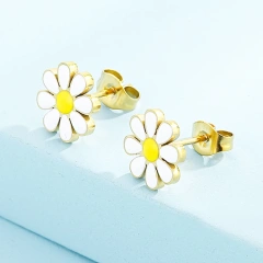 Gold Plated Flower Earrings Wholesale Bulk Designer Zinc Alloy Stud Earrings Woman Custom Enamel Earrings With Logo