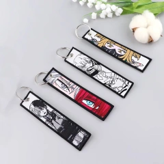 Personalized Keychain Double Sided Embroidery Label Anime Logo Namel Tag Embroidery Keychain Custom Anime Embroidered KeyChain