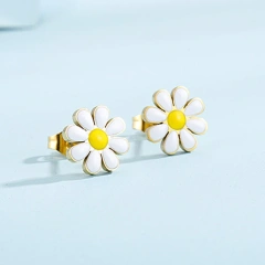 Gold Plated Flower Earrings Wholesale Bulk Designer Zinc Alloy Stud Earrings Woman Custom Enamel Earrings With Logo