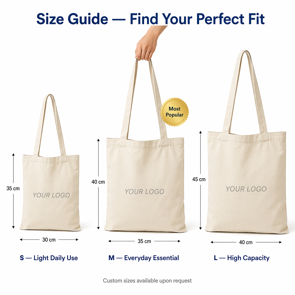 Canvas Shoulder Tote Bag Custom Logo | No MOQ | Eco-Friendly Long Handle Cotton Bag