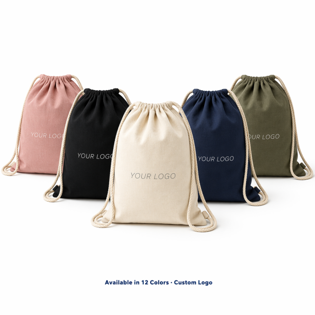 Canvas Drawstring Backpack Custom Logo  | No MOQ | Eco-Friendly Cotton Gym Bag