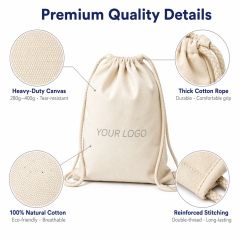Canvas Drawstring Backpack Custom Logo  | No MOQ | Eco-Friendly Cotton Gym Bag
