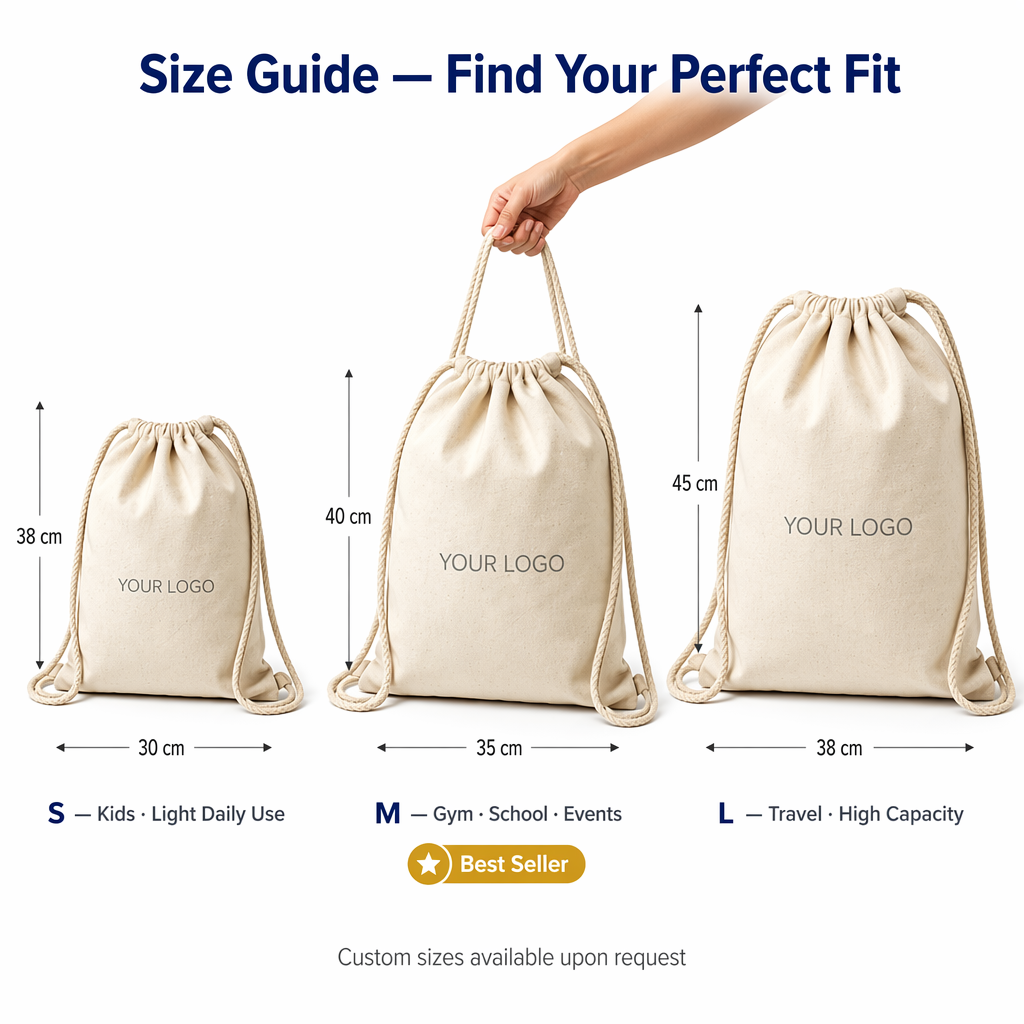 Canvas Drawstring Backpack Custom Logo  | No MOQ | Eco-Friendly Cotton Gym Bag